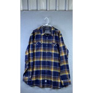 Legendary Outdoors Flannel Shirt Mens XLT Blue Yellow Excellent Plaid Snap Front